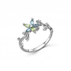 Серебряное кольцо Дар К-5222рс4020600 с фианитом и хризолитом К-5222рс4020600 фото
