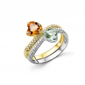 Серебряное кольцо Дар К-5232рлзс4051227400 с фианитом, цитрином и празиолитом К-5232рлзс4051227400 фото