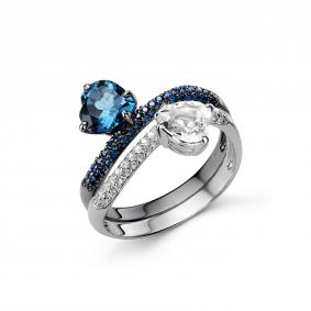 Серебряное кольцо Дар К-5232рчрс4112910800 с фианитом, кварцем, горным хрусталём и Лондон топазом К-5232рчрс4112910800 фото