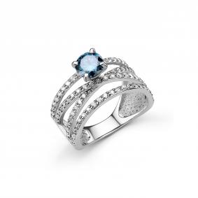 Серебряное кольцо Дар К-5237рс1615600 с фианитом, сапфиром и муассанитом К-5237рс1615600 фото