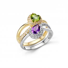 Серебряное кольцо Дар К-5247рлзс4010600 с фианитом, аметистом и хризолитом К-5247рлзс4010600 фото