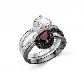 Серебряное кольцо Дар К-5247чррс4042921600 с фианитом, гранатом и горным хрусталём К-5247чррс4042921600 фото