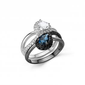 Серебряное кольцо Дар К-5247чррс4112921600 с фианитом, горным хрусталём и Лондон топазом К-5247чррс4112921600 фото