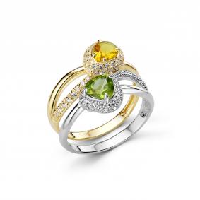 Серебряное кольцо Дар К-5248рлзс4050600 с фианитом, хризолитом и цитрином К-5248рлзс4050600 фото