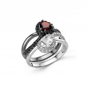 Серебряное кольцо Дар К-5248чррс4290421600 с фианитом, гранатом и горным хрусталём К-5248чррс4290421600 фото