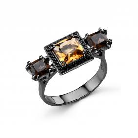 Серебряное кольцо Дар К-5255чрс40507216 с фианитом, цитрином и раухтопазом К-5255чрс40507216 фото