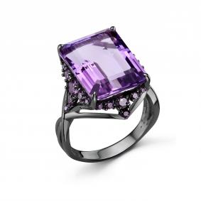 Серебряное кольцо Дар К-5267чрс401277 с фианитом и аметистом К-5267чрс401277 фото