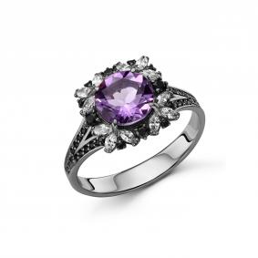 Серебряное кольцо Дар К-5272чрс4011600 с фианитом, аметистом и шпинелью К-5272чрс4011600 фото