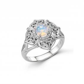 Серебряное кольцо Дар К-5274рс117016128 с опалом и муассанитом К-5274рс117016128 фото