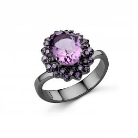 Серебряное кольцо Дар К-5278чрс401277 с фианитом и аметистом К-5278чрс401277 фото