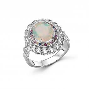Серебряное кольцо Дар К-5281рс117011151 с сапфиром и опалом К-5281рс117011151 фото
