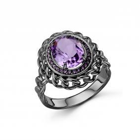 Серебряное кольцо Дар К-5281чрс401277 с фианитом и аметистом К-5281чрс401277 фото