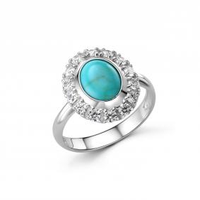 Серебряное кольцо Дар К-5290рк43800 с фианитом и бирюзой К-5290рк43800 фото