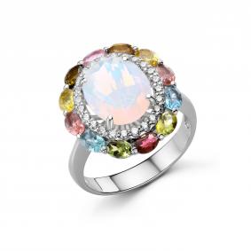 Серебряное кольцо Дар К-5295рс117042800 с фианитом, опалом и турмалином К-5295рс117042800 фото