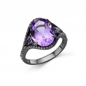 Серебряное кольцо Дар К-5299чрс401277 с фианитом и аметистом К-5299чрс401277 фото