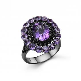 Серебряное кольцо Дар К-5300чрс40116 с аметистом и шпинелью К-5300чрс40116 фото