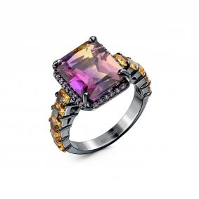 Серебряное кольцо Дар К-5348чрс42605277 с фианитом, цитрином и аметрином К-5348чрс42605277 фото