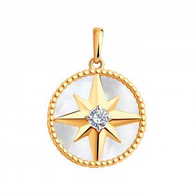 Золотая подвеска ЮЗ Корона К1-П5962V563 с фианитом и перламутром К1-П5962V563 фото