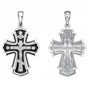 Подвеска-крест  Спаси и сохрани из черненого серебра Высоковы 585 с фианитом и эмалью КРЛ-53-РЭ-ч КРЛ-53-РЭ-ч фото