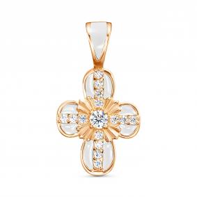 Подвеска-крест спаси и сохрани из золочёного серебра Высоковы 585 с фианитом и эмалью КРЭ-10-П КРЭ-10-П фото