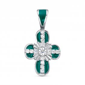 Подвеска-крест Спаси и сохрани из серебра Высоковы 585 с фианитом и эмалью КРЭ-11-Р КРЭ-11-Р фото