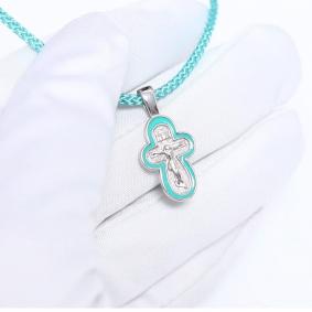 Текстильный шнурок-колье с декоративным элементом из серебра ЮЗ Корона с эмалью КС-П-1657з КС-П-1657з фото