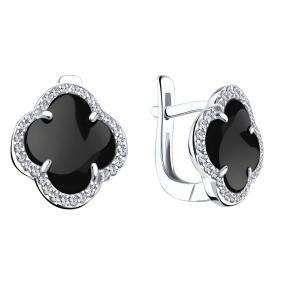 Серебряные серьги ЮЗ Корона КС-С5996V79 с фианитом и ониксом КС-С5996V79 фото