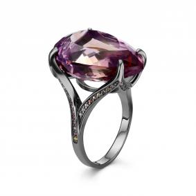 Серебряное кольцо Дар Кэ-0023чрс42611151 с сапфиром и аметрином Кэ-0023чрс42611151 фото