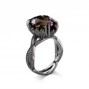 Серебряное кольцо Дар Кэ-0025чрс42611151 с сапфиром и аметрином Кэ-0025чрс42611151 фото