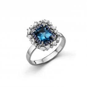 Серебряное кольцо Дар Кэ-0050рс411108200 с фианитом, сапфиром, кварцем и Лондон топазом Кэ-0050рс411108200 фото