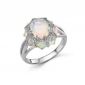 Серебряное кольцо Дар Кэ-0081рс117000 с фианитом и опалом Кэ-0081рс117000 фото