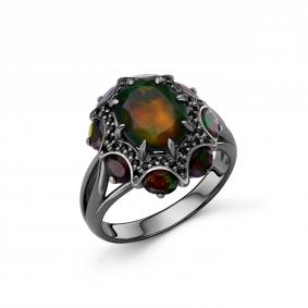 Серебряное кольцо Дар Кэ-0081чрс11716216 с фианитом и опалом Кэ-0081чрс11716216 фото