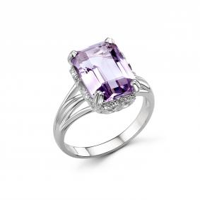 Серебряное кольцо Дар Кэ-0091рс415900 с фианитом и аметистом Кэ-0091рс415900 фото