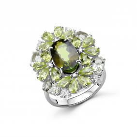 Серебряное кольцо Дар Кэ-0099рс428120616128 с хризолитом, турмалином и празиолитом Кэ-0099рс428120616128 фото