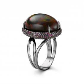 Серебряное кольцо Дар Кэ-0107чрк11716151 с сапфиром и опалом Кэ-0107чрк11716151 фото