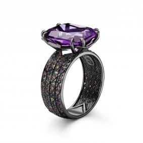 Серебряное кольцо Дар Кэ-0130чрс40111151 с аметистом и сапфиром Кэ-0130чрс40111151 фото