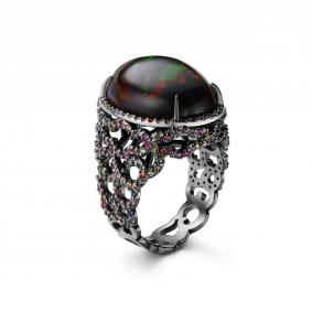 Серебряное кольцо Дар Кэ-0132чрк11716151 с сапфиром и опалом Кэ-0132чрк11716151 фото
