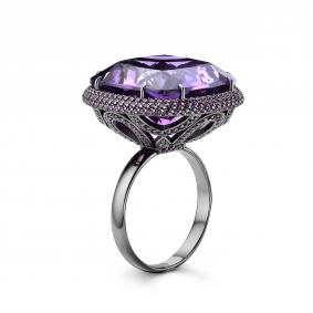 Серебряное кольцо Дар Кэ-0140чрс401277 с фианитом и аметистом Кэ-0140чрс401277 фото