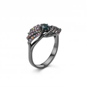Серебряное кольцо Дар Кэ-0159чрс1171611151 с сапфиром и опалом Кэ-0159чрс1171611151 фото