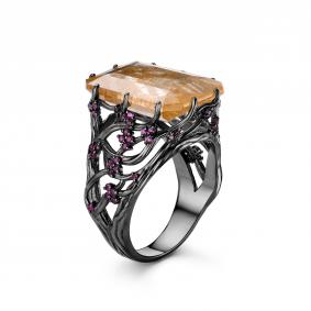 Серебряное кольцо Дар Кэ-0180чрс465915 с рубином и кварцем Кэ-0180чрс465915 фото