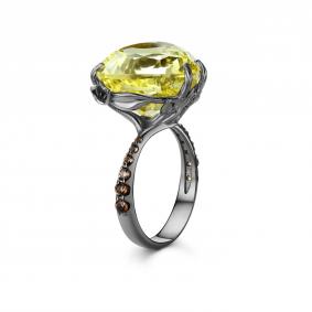 Серебряное кольцо Дар Кэ-0189чрс414807 с цитрином и раухтопазом Кэ-0189чрс414807 фото