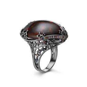 Серебряное кольцо Дар Кэ-0196чрк11716151 с сапфиром и опалом Кэ-0196чрк11716151 фото