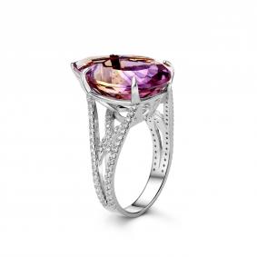 Серебряное кольцо Дар Кэ-0202рс42616128 с аметрином и муассанитом Кэ-0202рс42616128 фото