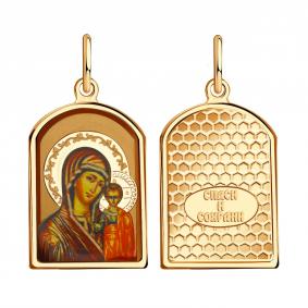 Золотая подвеска-иконка Божией Матери Казанская МАГНАТ с эмалью М5053 М5053 фото