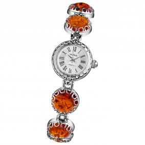 Серебряные часы Platinor-Чайка П44107янтарь-ЦБ с янтарём П44107янтарь-ЦБ фото