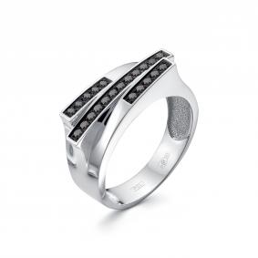Кольцо из белого золота Первая Бриллиантовая ПБ1-712-210 с чёрным бриллиантом ПБ1-712-210 фото