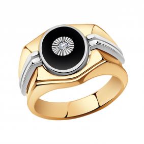 Золотое кольцо Александра Пч003сбк с фианитом и эмалью Пч003сбк фото