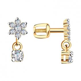 Золотые серьги Красносельский ювелир РС3719 с фианитом РС3719 фото