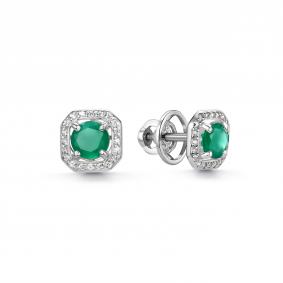 Серебряные серьги Дар С-2452рс40900 с фианитом и агатом С-2452рс40900 фото