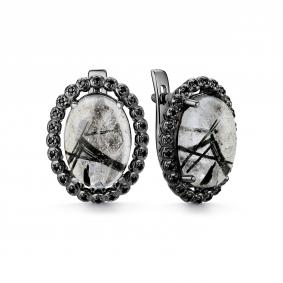 Серебряные серьги Дар С-3231чрс465216 с фианитом и кварцем С-3231чрс465216 фото